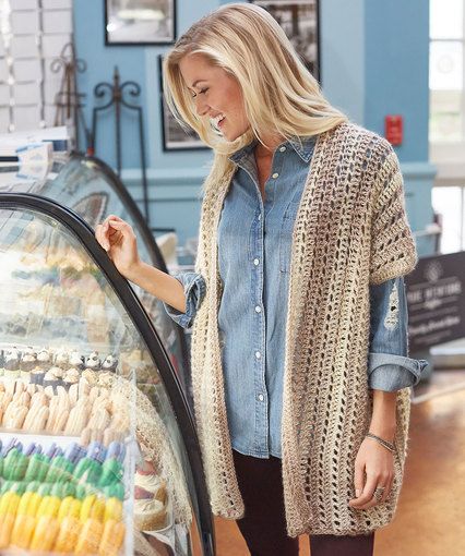 Two-Rectangle Cardigan Free Easy Crochet Patterns, Lace Poncho, Crochet Crowd, Easy Crochet Patterns Free, Crochet Cardigan Pattern, Crochet Poncho, Cardigan Pattern, Red Hearts, Easy Knitting