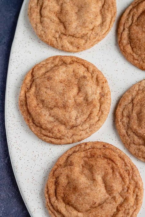 These Vegan Snickerdoodles taste exactly like traditional snickerdoodles. They're thick, pillowy, and perfectly chewy in the center - everything a classic snickerdoodle should be! All you need is 10 simple ingredients. #vegan #snickerdoodles #sweetsimplevegan #cookies #recipe Vegan Snickerdoodle Cookies, Vegan Snickerdoodles, Vegan Sugar Cookies, Pumpkin Snickerdoodles, Diet Cookies, Snickerdoodle Recipe, Snickerdoodle Cookies, Vegan Sugar, Baking And Pastry