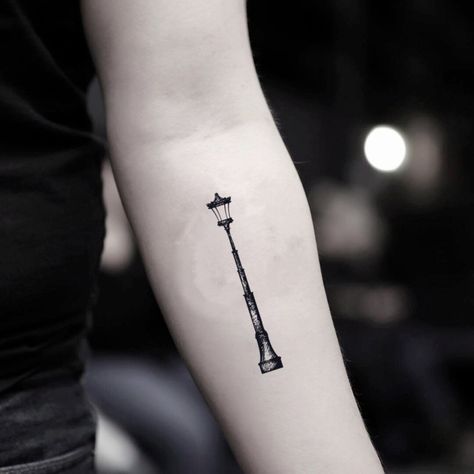 Streetlight Tattoo, Narnia Tattoo, Literary Tattoo, Lamp Tattoo, Diy Tattoo Permanent, Literary Tattoos, Cross Tattoo For Men, Cross Tattoos, Strength Tattoo