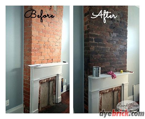 Fireplce brick staining - Before and After - Fireplce brick staining - Before and After Stained Brick Exterior, Brick Staining, Stained Brick, Louisiana Usa, Frameless Shower Enclosures, Old Bricks, Home Fireplace, New Orleans Louisiana, Brick Fireplace