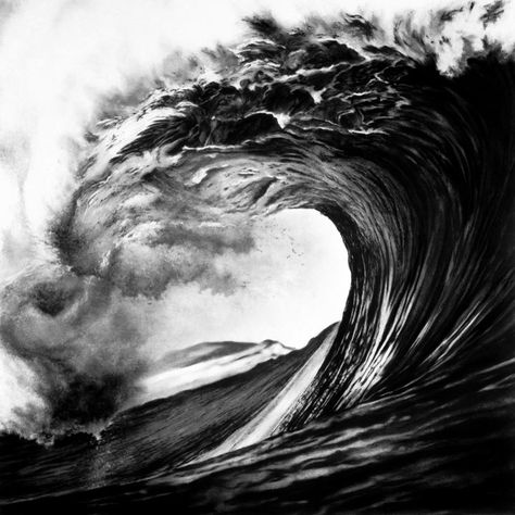 Photorealistic Charcoal Drawings of Epic Waves - My Modern Metropolis Wave Drawing, Art Charcoal, White Nature, Charcoal Sketch, Charcoal Art, Charcoal Drawing, Jolie Photo, In The Ocean, White Photo