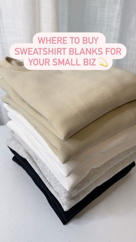 STAY AWHILE by MS’s Instagram post: “Some of my favorite places to buy sweatshirts and tees in bulk 💫 & you don’t need a license 💕 . . . #smallbusiness #smallbusinessowner…” Where To Buy Cheap Sweatshirts, Best Sweatshirts For Sublimation, Cricut Crew Neck Sweatshirt, Cheap Black T-shirt With Sublimation Design For Customization, Best Place To Buy Bulk Shirts, Sublimation Shirts Blanks, Starting A T Shirt Business Heat Press, Wholesale Blank Shirts, Wholesale Sweatshirts