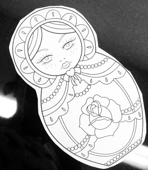 Russian Doll Tattoo Design, Russian Nesting Dolls Drawing, Russian Doll Drawing, Russian Doll Tattoo Traditional, Russian Nesting Doll Tattoo, Russian Tattoo Traditional, Doll Tattoo Ideas, Russian Tattoo Ideas, Nesting Dolls Drawing