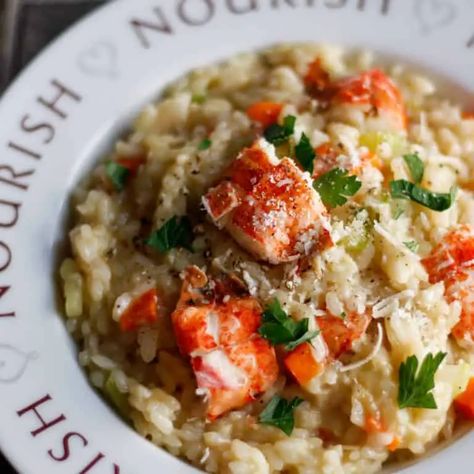 Easy and Decadent Lobster Risotto - Explore Cook Eat Seafood Delight Recipe, Seafood Delight, Asparagus Risotto, Lobster Risotto, Seafood Risotto, Dinner Party Dishes, Lobster Dishes, How To Cook Lobster, Lobster Recipes