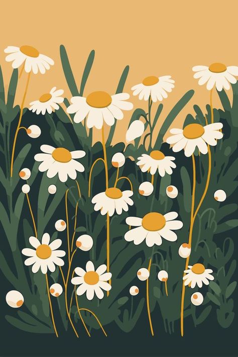 white chamomile flowers nature background illustration, illustration, #AD, #background, #nature, #Ad Wild Flower Aesthetic, Chamomile Flower, Gardening Illustration, Daisy Illustration, Camomile Illustration, Chamomile Illustration, Daisy Flower Illustration, Daisy Mural, Daisy Vector Illustration