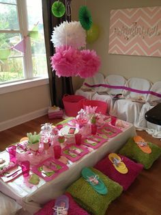 Spa Day Decorations, Spa Themed Birthday Party Games, Spa Bday Party Ideas, Spa Birthday Party Food, Spa Day Birthday Party Ideas For Kids, Pamper Party Ideas Kids, Girls Spa Party Ideas Kids, Spa Party Ideas For Girls Birthday, Spa Birthday Party Ideas For Kids