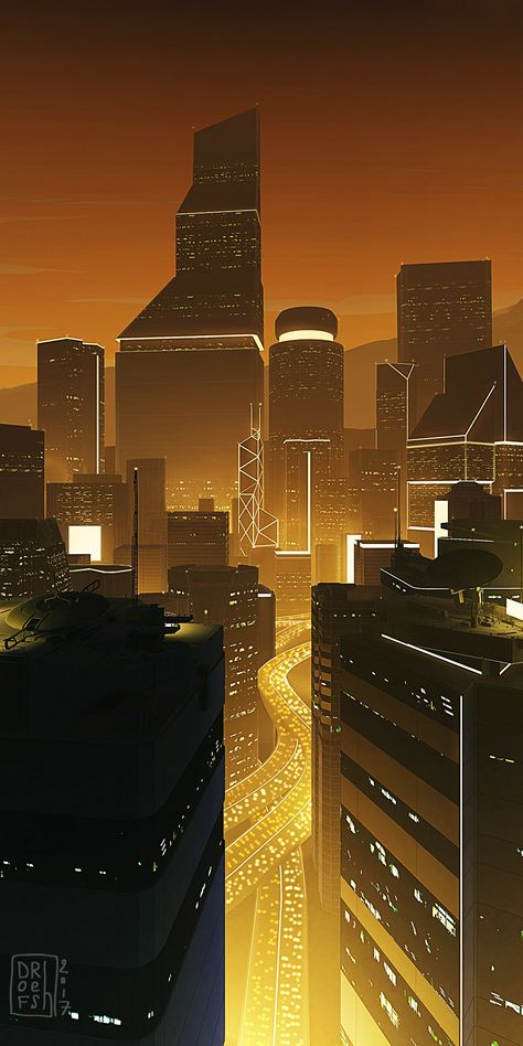 Art Deco City, Perspective Drawing Architecture, Sci Fi City, Anime City, Space Artwork, Skyscraper Architecture, Cyberpunk City, Dark City, Arte Cyberpunk