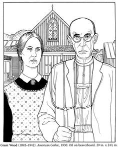 Grant Wood: American Gothic: Dover Publications American Gothic Parody, Grant Wood American Gothic, Farm Coloring Pages, Grant Wood, American Gothic, Great Paintings, Famous Art, Coloring Pages To Print, Elementary Art