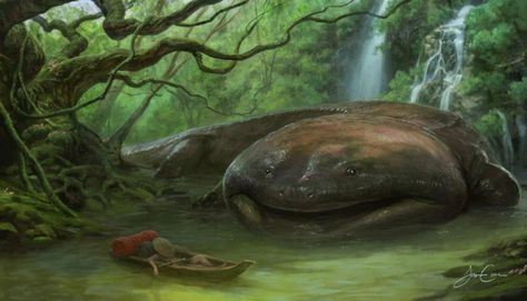 Aquatic Magical beings Giant Salamander, Beast Creature, Salamanders, Prehistoric Art, Creature Artwork, Dragon Illustration, Fantasy Beasts, Alien Concept Art, Monster Concept Art