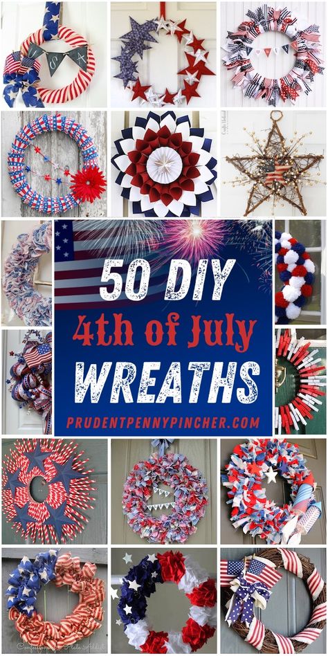 Show your patriotism by hanging one of these creative DIY 4th of July Wreaths on your front door. From easy deco mesh wreaths to burlap wreaths, there are plenty of red, white and blue 4th of July front door ideas. 4th Of July Wreaths, Patriotic Wreath Diy, Fouth Of July Crafts, Blue Decorations, Patriotic Diy, Patriotic Wreaths, Holiday Wreaths Diy, 4th July Crafts, Easy Diy Wreaths