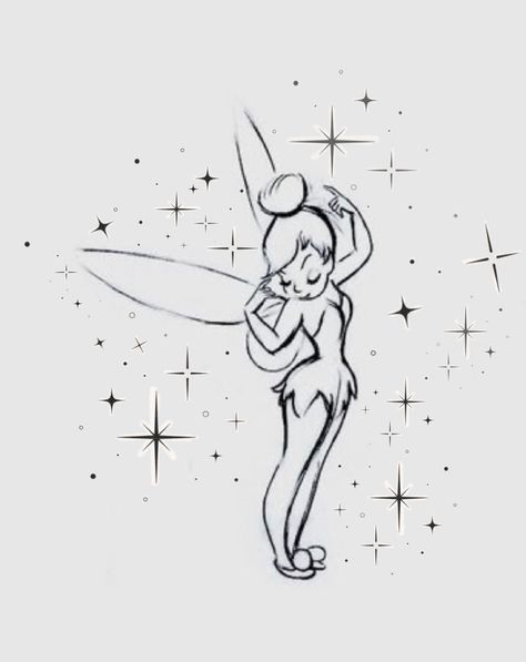 Disney Tattoo Simple, Silvermist Tattoo, Vintage Disney Tattoos, Tinker Bell Tattoo Ideas, Disney Outline Drawing, Tiny Tinkerbell Tattoo Ideas, Bad Tinkerbell Tattoo, Tinkerbell Tattoo Sassy, Tinkerbell Tattoo Ideas