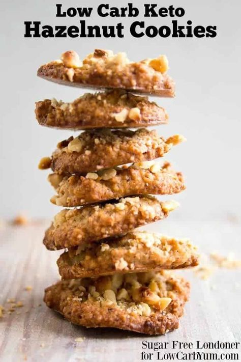 These easy hazelnut keto cookies have only 5 ingredients! They are light and fluffy on the inside, crunchy on the outside and fantastic as a treat with some nut milk or with a cup of coffee. | LowCarbYum.com Hazelnut Flour, Galletas Keto, Ketosis Recipes, Low Carb Cookies Recipes, Hazelnut Cookies, Keto Cookie Recipes, Sugar Free Cookies, Best Low Carb Recipes, Low Carb Cookies