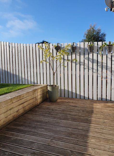 Light Grey Garden Fence, Light Grey Fence Garden, Grey Wooden Fence, Brown Fence Paint, Grey Fence Garden Ideas, Garden Fence Colours Ideas, Grey Fence Garden, Grey Fence Paint, Garden Fence Colours