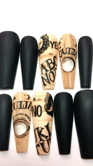 Quija Board Nails, Bone Nails Halloween, Oujia Board Nails, Ouija Nail Art, Ouji Board Nails, Corpse Nails, Voodoo Nails, Ouija Board Nails, Ouija Nails