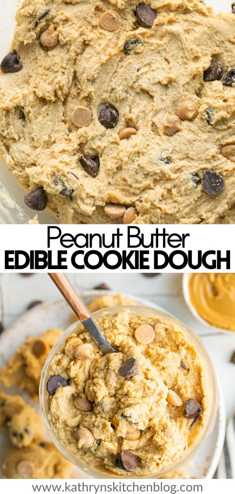 Peanut Butter Cookie Dough tastes even better than cookies and takes minutes to whip up. It’s safe to eat, easy to make, and makes the perfect dessert any time! Enjoy it by the spoonful, or add cookie dough pieces in ice cream, milkshakes, or frosted cakes or cupcakes. Peanut Butter Cookie Dough Edible, Edible Peanut Butter Cookie Dough, Butter Cookie Dough, Edible Cookie Dough Recipe, Banana Chocolate Chip Cookies, Homemade Toffee, Peanut Butter Cookie Dough, Peanut Butter Chocolate Chip Cookies, Recipes Cookies