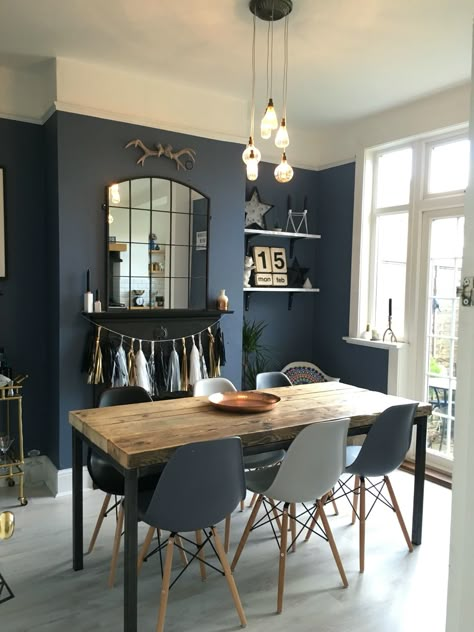 Dining Room / Little Greene Juniper Ash Dining Room Decor Rustic, 8 Seater Dining Table, Dining Room Blue, Rustic Dining Room, Dining Room Inspiration, Restaurant Furniture, Dining Room Walls, Rustic Dining, Blue Walls