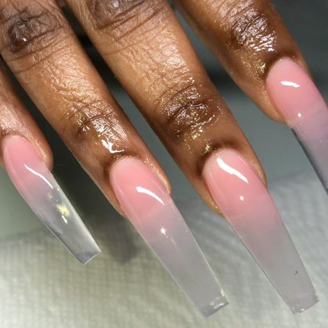 Good Nails Aint Cheap! on Instagram: “Pink to clear ombré fade!💦 Inspired by @mollymalnails  Using @tammytaylornails p3 and @youngnailsinc speed clear  #nailsbygorgeousshai…” Pink And Clear Ombre Nails, Glass Ombre Nails, Ombré Clear Nails, Long Clear Nails, Clear Ombre Acrylic Nails, Ombre Clear Pink Nails, Clear Ombré Nails, Sheer Pink Ombre Nails, Black To Clear Ombre Nails