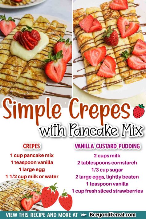 Crepe Recipe Pancake Batter, Crepes Pancake Mix Recipes, Homestead Breakfast Recipes, Easy Breakfast Ideas With Pancake Batter, Pancake Crepes Recipes, Different Ways To Make Pancakes, Easy Crepe Recipe Pancake Mix Milk, Crepe With Pancake Batter, How To Make Crepes Easy Recipes