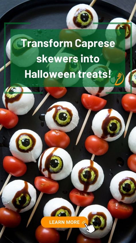 Whip up these Halloween Bloody Eyeball Caprese skewers for a fast and eerie appetizer that’s a crowd-pleaser! 🍅👁️ Perfect for any gathering. Halloween Eyeball Appetizers, Halloween Caprese Salad, Caprese Eyeballs, Halloween Eyeball Food, Eyeball Appetizer, Halloween Caprese, Caprese Skewers, Easy Halloween Food, Balanced Meals