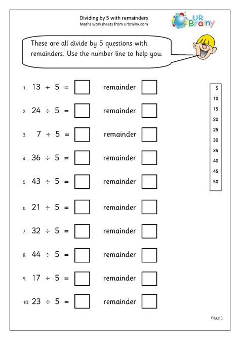 Divide by 5 with remainders - Division Maths Worksheets for Year 2 (age 6-7) by URBrainy.com Division Year 2, Division With Remainders Worksheets, Division With Remainders, Easy Math Worksheets, Math Division Worksheets, Math Hacks, Basic English Grammar Book, Long Division Worksheets, Abacus Math