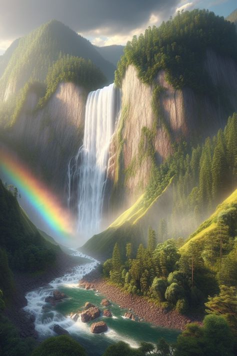 Lose yourself in the mesmerizing beauty of nature with this stunning image of a majestic waterfall, surrounded by lush greenery and framed by a vibrant rainbow. Let your senses be delighted as you witness the power and tranquility of this natural wonder. #naturelovers #waterfallwonders #rainbowmagic Waterfall Cliff, Majestic Waterfall, Landscape Waterfall, Kingston Jamaica, Rainbow Magic, H Hotel, Mesmerizing Beauty, Lose Yourself, Lush Greenery