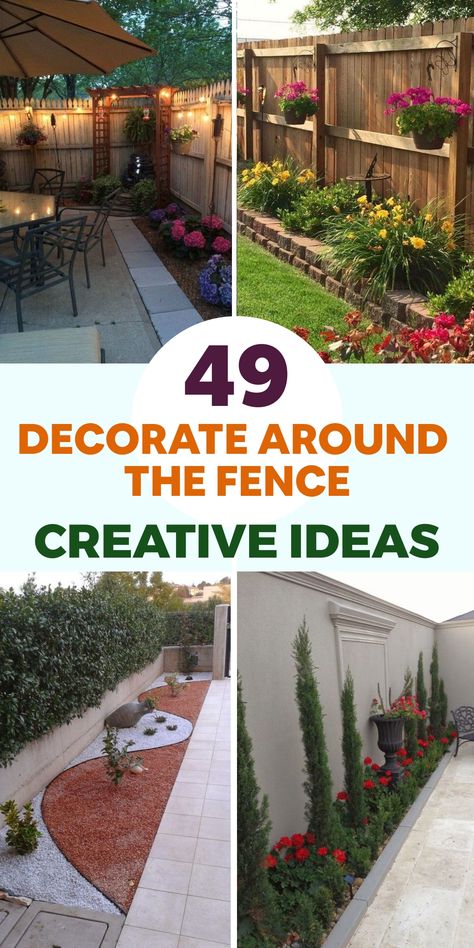 Elevate the charm of your backyard haven by adorning the area alongside your fence with imaginative concepts! Kick off the venture by suspending vibrant bird feeders or cute birdhouses on the fence line to entice lively feathered companions. Ponder over incorporating trellises or suspended planters brimming with climbing foliage or flowing blooms for a touch of vertical allure. Integrate elements like wooden signs, wind chimes, or twinkling fairy lights to evoke a fanciful and mystical ambiance. Chicken Coop Designs Diy, Fall Yard Decor, Outdoor Artwork, Cascading Flowers, Garden Crafts Diy, Beautiful Outdoor Spaces, Fence Landscaping, Starting A Garden, Fence Decor