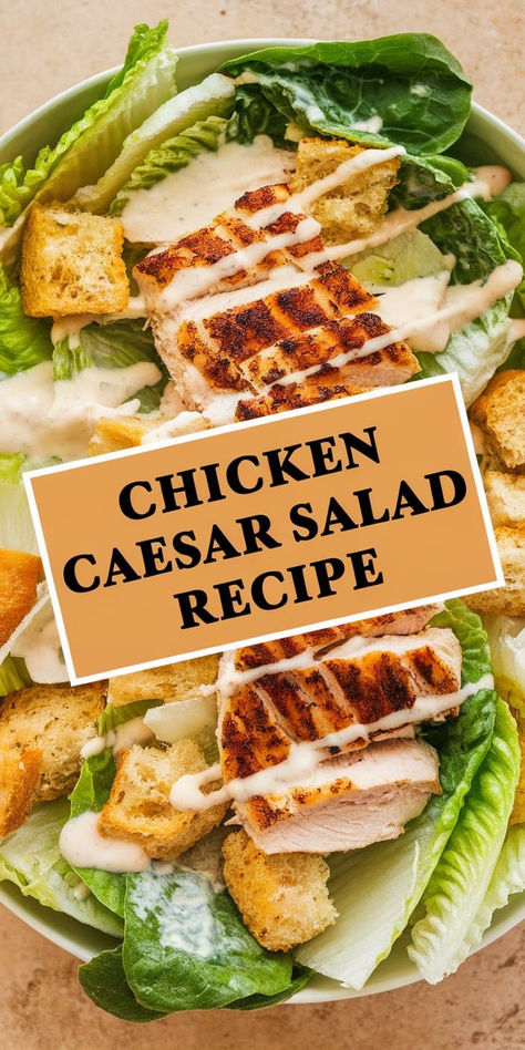 Elevate your lunch with this Chicken Caesar Salad! Packed with tender chicken, crisp lettuce, Parmesan cheese, and a rich, tangy Caesar dressing, it’s a timeless favorite. Best Chicken Caesar Salad Recipe, Ceaser Salad Ideas, Caesar Salad Chicken, Chicken Ceaser, Chicken Caesar Salad Recipe, Caesar Dressing Recipe, Best Chicken Marinade, Grilled Chicken Tenders, Caesar Salad Recipe