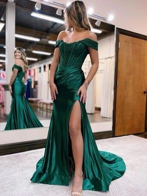 Satin Prom Dress Long, Sequin Prom Dresses Long, Green Prom, Satin Dress Long, Corset Dress Prom, Satin Prom Dress, Mermaid Evening Dresses, Applique Dress, Green Outfit