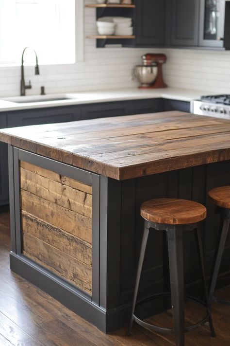 Butcher Block Island With Seating, Diy Rustic Kitchen Island, Rustic Kitchen Island With Seating, Diy Kitchen Island With Seating, Rustic Farmhouse Kitchen Island, Large Kitchen Island With Seating, Homemade Kitchen Island, Wood Island Top, Diy Rustic Kitchen