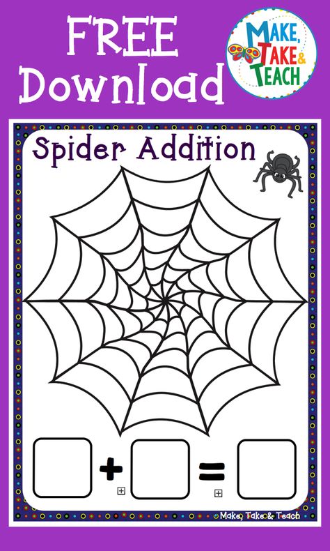 Spider Addition2.001 Spider Addition, Nursery Rhymes Preschool Crafts, Addition Activity, Math Craftivity, Halloween Classroom Activities, Intervention Activities, Halloween Teaching, Kindergarten Homework, Halloween Centers