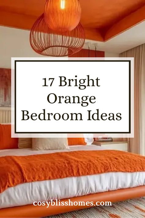 Ready to brighten up your sleeping space? Check out these 17 fun and creative orange bedroom decor ideas! With various styles, from orange furniture to chic accents, you can easily transform your bedroom into a sunshine-filled sanctuary. Learn how warm, bold colors can bring energy to calming environments, creating the perfect spot to relax and recharge. Discover simple tips to mix and match orange decor with other colors and textures. Explore ways to incorporate trendy designs that make your bedroom a standout space and an oasis of design and comfort! Orange Carpet Bedroom, Bright Orange Bedroom, Orange Walls Bedroom, Blue And Burnt Orange Bedroom, Orange Painted Rooms, Orange And White Bedroom, Purple And Orange Bedroom, Orange Bedroom Decor Ideas, Fake Headboard Ideas