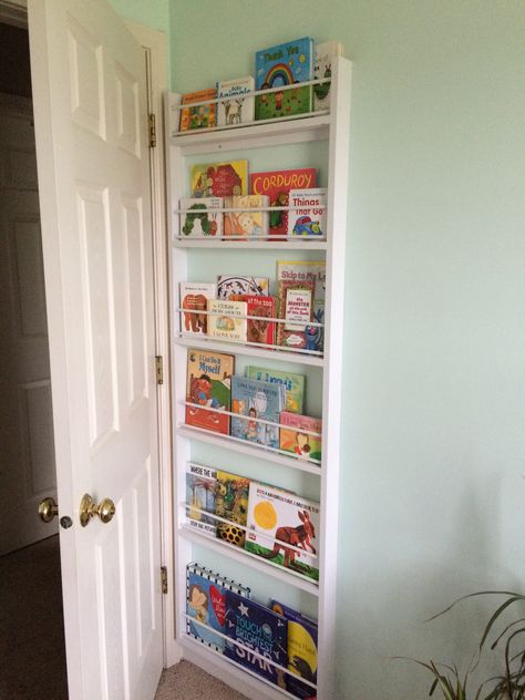 Over The Door Bookshelf, Bookshelves Behind Door, Small Nursery Book Storage, Above Door Bookshelf, Back Of Door Book Storage, Behind Door Book Storage, Behind The Door Bookshelf, Behind The Door Book Shelves, Closet Door Bookshelf