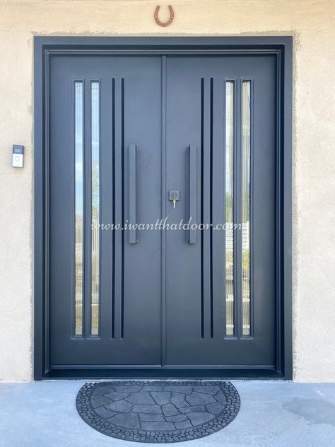 Top-Quality Iron Doors, Massive Inventory, and Lightning-Fast Shipping. Is it time for a change? Step up your home's curb appeal with beautiful, customized doors that you won't find anywhere else. . . . 💡 About this design: Custom Double Entry Iron Door ⁠ ☎️️ 877-205-9418⁠ 🌐 www.iwantthatdoor.com⁠ . . . #customdoorsign #customdoor #homeimprovement #door #doordecoration #homeimprovementhelp #homedecorationideas #irondoors #interiordesign #homedecorideas #homedecore Modern Double Doors Entrance Iron, Modern Iron Doors, Iron Main Gate Design Double Door, Double Door Entrance Iron, Double Entry Doors Iron, Single Steel Door Pinky’s Iron Doors, Entry Door Designs, Entry Doors With Glass, Modern Doors