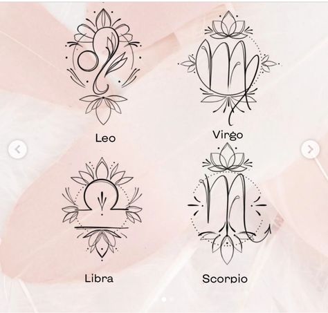 Libra Inspired Tattoos, Leo Inspired Tattoos, Virgo Tattoo Ideas, Leo Symbol Tattoos, Libra Sign Tattoos, Leo Sign Tattoo, Libra Zodiac Tattoos, Virgo Tattoo Designs, Sagittarius Tattoo