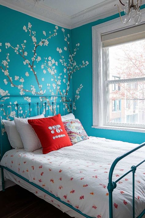 50+ Girls Teal Bedroom Ideas With Sea-riously Good Style Girls Teal Bedroom Ideas, Girls Teal Bedroom, Teal Girls Bedroom, Teal Bedroom Ideas, Teal Rooms, Teal Bedroom, Superhero Room, Girl Bedroom Designs, Damask Wallpaper