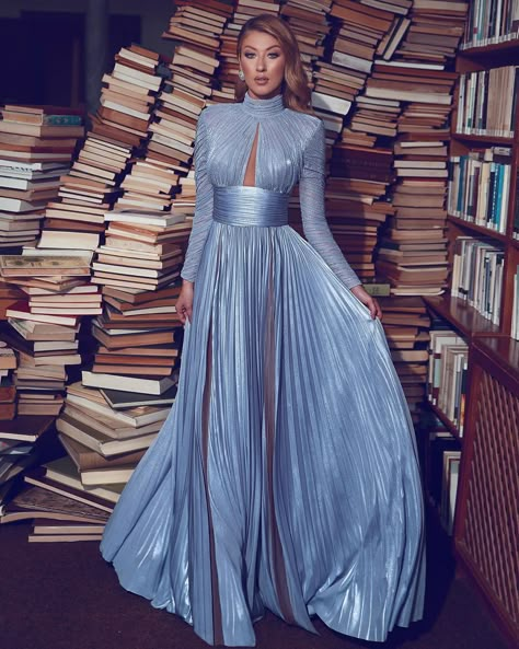 Sadek Majed, High Neck Prom Dress, Soiree Dress, Blue Evening Dresses, Long Sleeve Evening Dresses, Glam Dresses, Evening Dresses Long, Fancy Dresses, Blue Dress