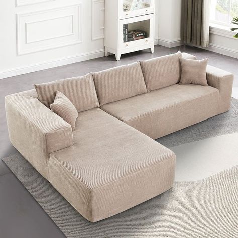 HOOOWOOO Modern L-Shaped Sectional Sofa Corduroy Upholstery Couch with Pillows - Bed Bath & Beyond - 40203015 Sofa Corduroy, L Shaped Sofa Designs, Corduroy Upholstery, L Sofas, Pillows Bed, Sofa Dimension, Sofa For Living Room, Style Salon, Modular Couch