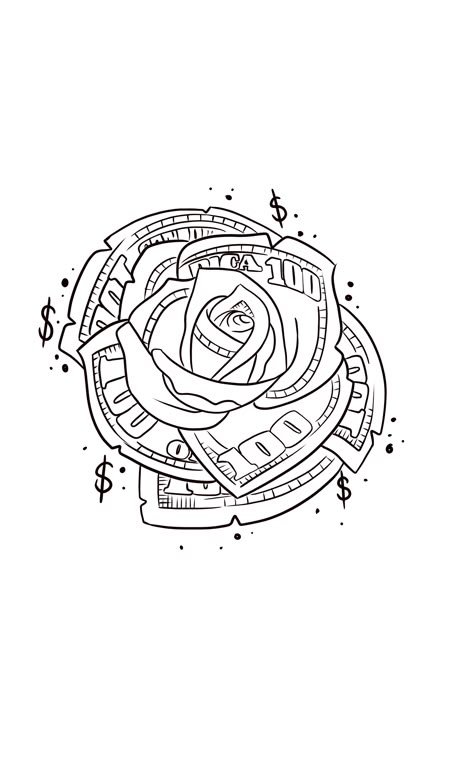 Tattoo Portfolio Ideas Inspiration, Money Rose Drawing, Neck Tattoo For Guys Stencil, Creative Tattoo Ideas For Men, Tat Stencils, Jewlery Tattoo, Dollar Rose, Arm Tattoos Lettering, Money Rose Tattoo