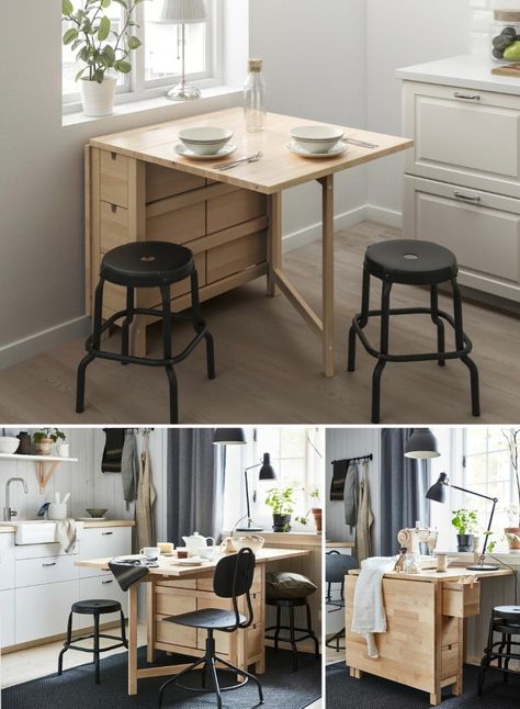 Ikea Dinner Table, Ikea Norden Table, Norden Table, Kitchen Apartment Ideas, Renters Kitchen, Ikea Norden, Dining Table Small Space, Beech Kitchen, Ikea Dining Table