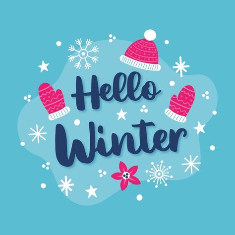 Hello Winter Illustration, Winter Design Graphic, Winter Season Quotes, Winter Sayings, Winter Logo, Kitty Party Themes, Template Text, Lettering Download, Welcome Winter