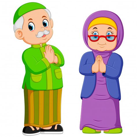 The grandmother and grandfather are the ... | Premium Vector #Freepik #vector #people Grandmother And Grandfather, Ied Mubarak, Learn Arabic Online, Teacher Quotes Inspirational, Father Images, Simple Character, Muslim Images, Vector People, Islamic Cartoon