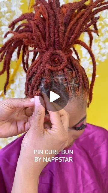 Loc Updo Shaved Sides, Loc Petal Mohawk Styles, Locs Pin Up Styles, Pin Curl Loc Styles, Loc Pin Curls, Loc Petal Updo, Nappstar Locs Styles, Mohawk Loc Styles, Short Loc Ponytail Styles