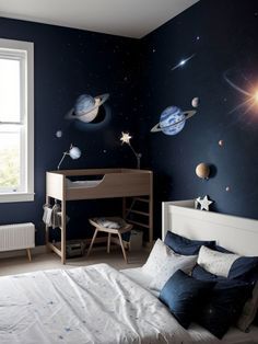 Space Themed Apartment, Space Themed Bedroom Adult, Astronomy Room Aesthetic, Boys Space Bedroom, Lovegood Aesthetic, Boys Room Blue, Alien Stuff, Science Room