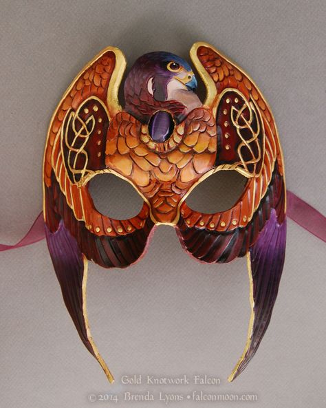 Gold Knotwork Falcon - Leather Mask with Stone Venetian Masks, Leather Mask, Cool Masks, Mardi Gras Mask, Masks Art, Animal Masks, Carnival Masks, Masks Masquerade, Beautiful Mask