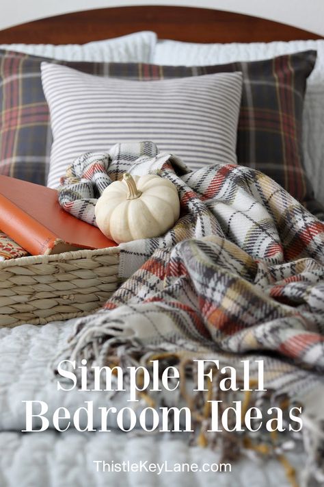 Fall Bedroom Decor Bedding, Fall Bedroom Bedding Ideas, Fall Color Bedding Master Bedrooms, Fall Bedroom Ideas Autumn, Fall Farmhouse Bedroom, Kids Nightstand Decor, Fall Bedroom Ideas Cozy, Fall Winter Bedroom Ideas, How To Decorate Bedroom For Fall