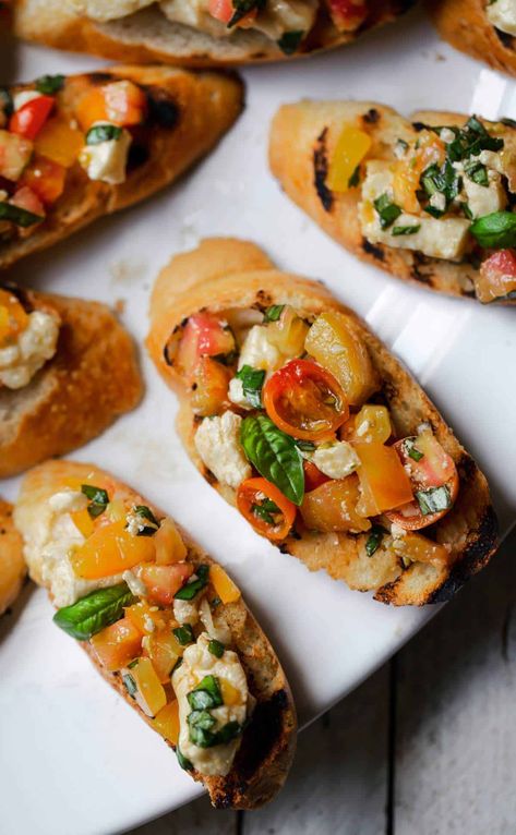 Tomato Bruschetta with Cheese - Fresh Flavorful Bruschetta With Cheese, Recipe With Cherry Tomatoes, Antipasto Recipe, Bruschetta Bread, Bruschetta Toast, Antipasto Recipes, Tomato Bruschetta Recipe, Easy Bruschetta Recipe, Italian Bruschetta