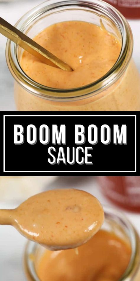 This Boom Boom Sauce recipe is a sweet, spicy, garlicky sauce that in unbelievably incredible.  It's for burgers, fries or just about anything! This 5 minute sauce is quick and easy and is a copycat Sheetz's recipe. Boom Boom Sauce Recipe, Boom Sauce Recipe, Boom Sauce, Boom Boom Sauce, Spicy Sauce Recipe, Hamburger Sauce, Burger Sauces Recipe, Sushi Sauce, Spicy Burger