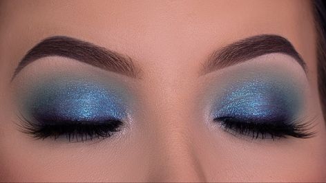 Blue Holiday Eye Makeup Tutorial - YouTube Elegant Blue Eyeshadow Looks, Simple Blue Eyeshadow Looks, Light Blue Quinceanera Makeup, Baby Blue Eye Makeup, Simple Blue Eye Makeup, Light Blue Makeup Looks, Eye Makeup Colorful, Light Blue Makeup, Blue Glitter Eye Makeup