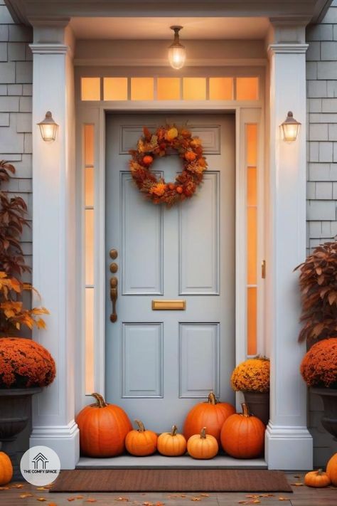 Create fun and playful pumpkin displays that bring joy to your front door this fall.#PlayfulDecor #PumpkinDisplay #FallFun Fall Porches, Autumn Moodboard, Pumpkin Display, Playful Decor, Fall Porch, Porch Patio, Fall Fun, Cozy Fall, Autumn Home