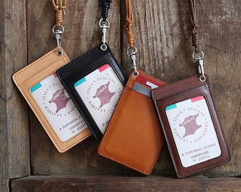 Leather Badge Holder, Id Card Lanyard, Personalised Gifts Handmade, Personalised Badges, Simple Wallet, Leather Lanyard, Name Card Holder, Bus Card, Badge Lanyard